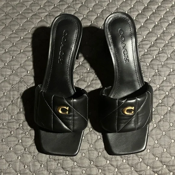 Coach Black Quilted Mules with Gold Accent - Picture 1 of 10